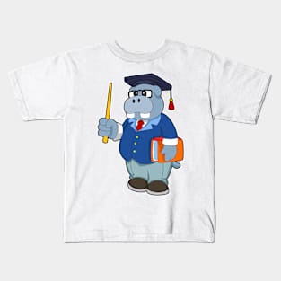 Hippo as Professor with Book Kids T-Shirt